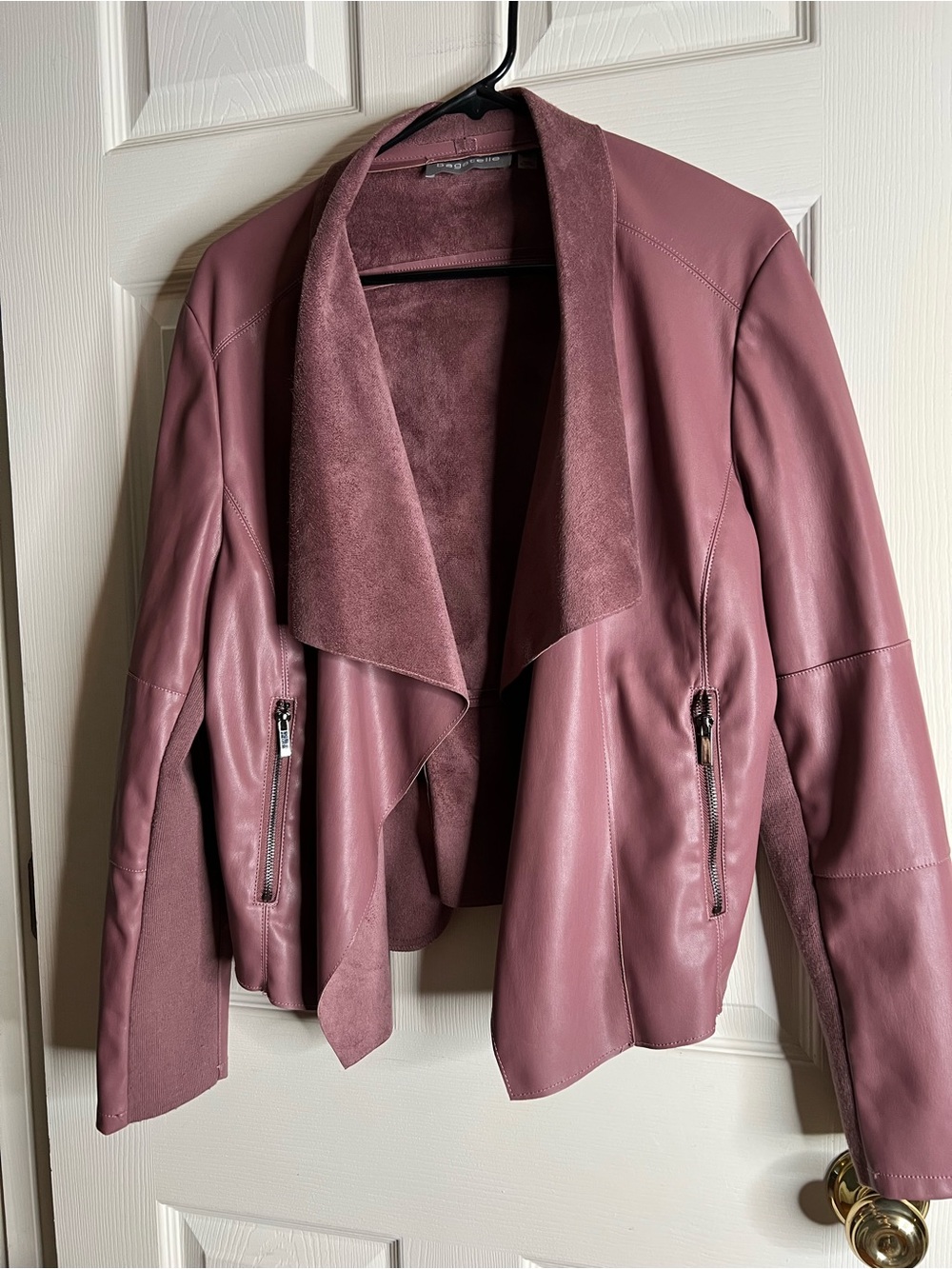 Bagatelle Dusty Rose Vegan Leather Drape Front Jacket XL Mauve Pink Open Front